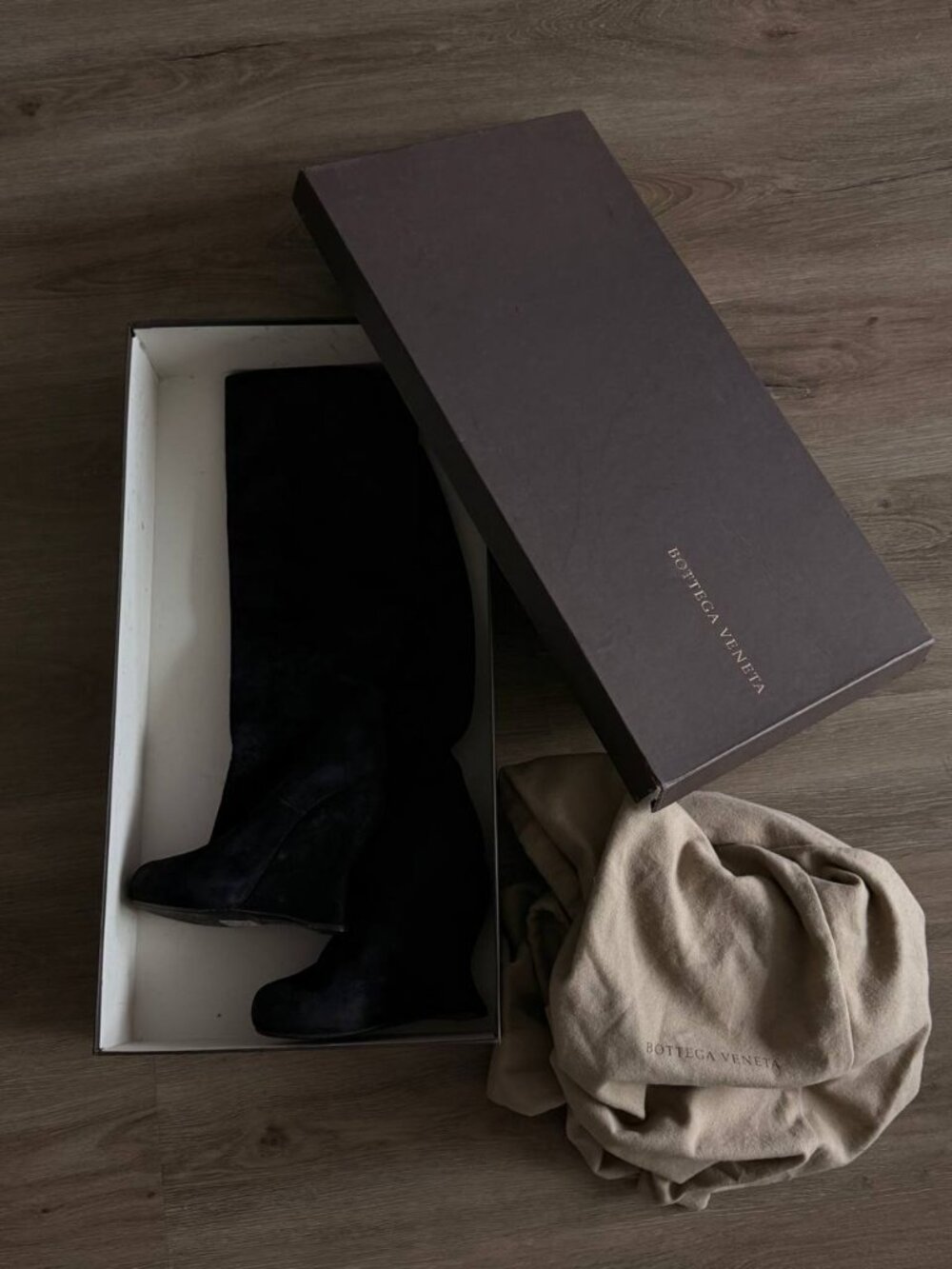 Bottega Veneta Suede Knee-High Boots Black Round-ToesIncludes Box & Dust Bag